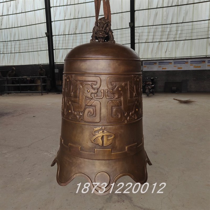 定制大型铸铜钟寺庙祠堂铸铜冬瓜钟学校铁钟警钟长鸣摆放铁艺雕塑