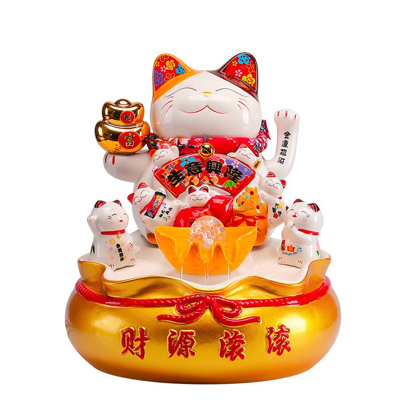 高档陶瓷招财猫摆件 流水招财猫创意摆设 开业礼品