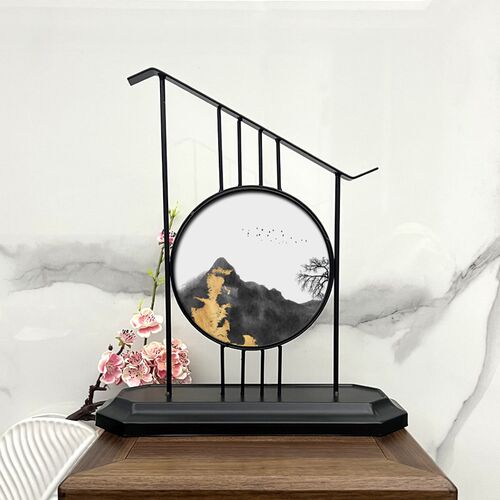 承沁新中式铁艺摆件陶瓷装饰品书房卧室玄关江南水乡客厅创意摆饰