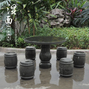 精品芝麻黑雕花石桌庭院石桌椅石头圆桌可定做大理石花岗岩