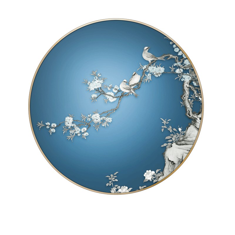 新中式玄关装饰画走廊过道墙壁画金银箔花鸟餐厅国潮轻奢圆形挂画
