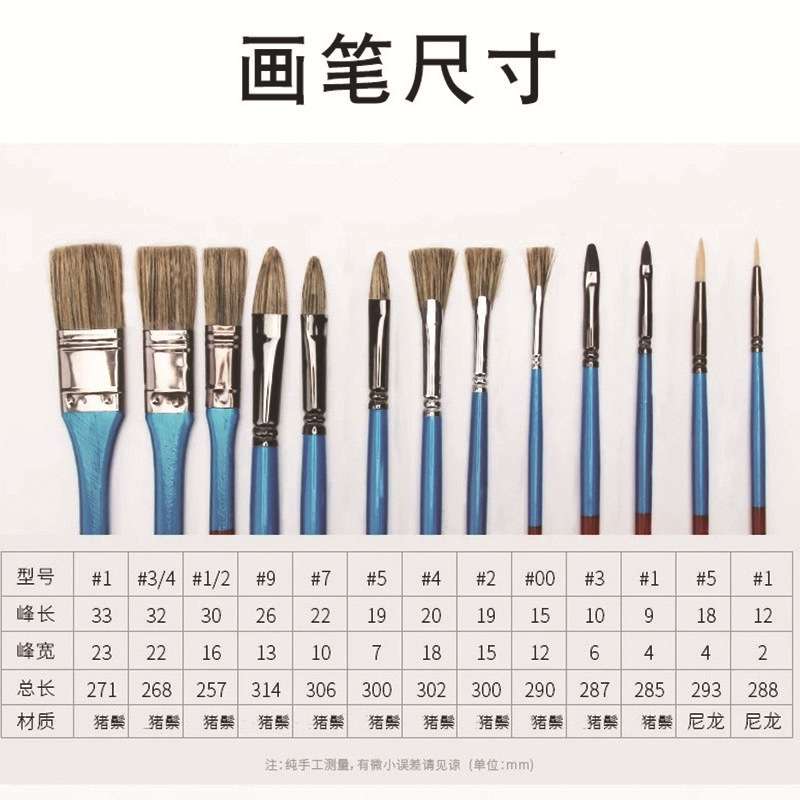 老人头13支装水粉笔套装丙烯油画水彩画笔扇形笔勾线笔排笔颜料刷