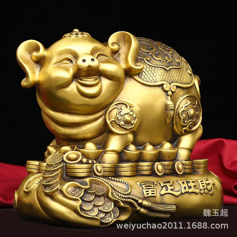 纯铜猪摆件福运金猪存钱罐十二生肖金钱猪家居装饰客厅摆设工艺品