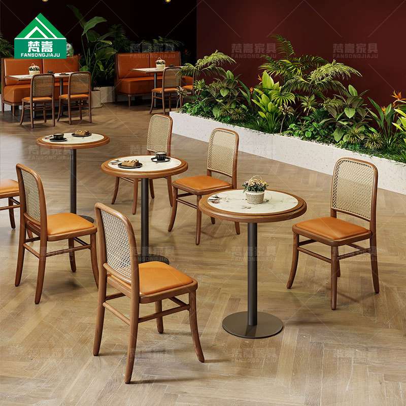 主题餐厅卡座沙发餐饮饭店靠墙编藤卡座茶楼火锅店连锁餐厅桌椅