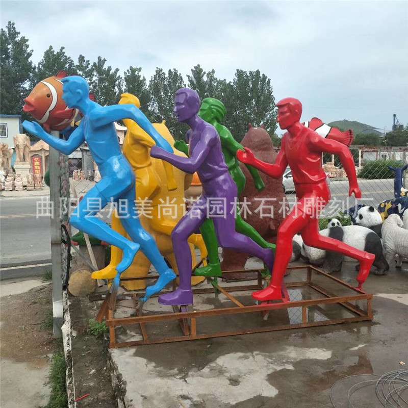 玻璃钢运动员雕塑 彩绘跑步人物园林广场步行街人物雕塑摆件