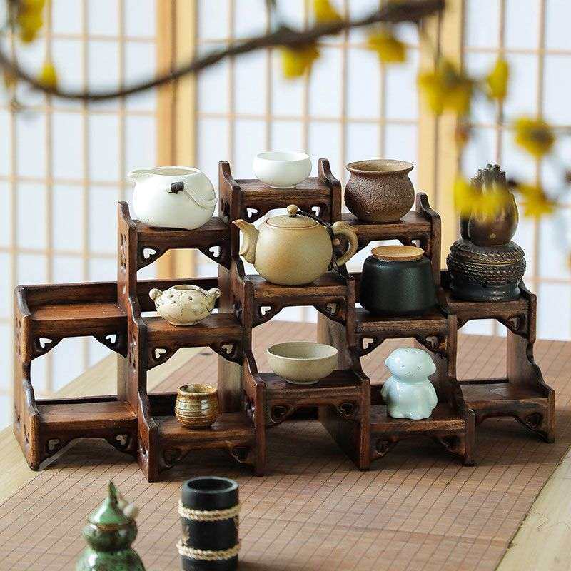 茶具置物架摆件中式桌面小型博古架实木茶壶展示架紫砂壶摆放架子