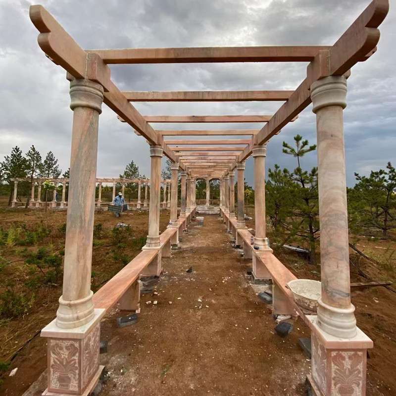石雕汉白玉长廊花岗岩葡萄架公园景观花岗岩凉亭双层青石龙柱石亭