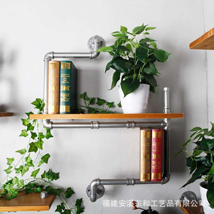 美式 loft工业风创意墙上装饰格子书架 复古酒吧水管花架置物架