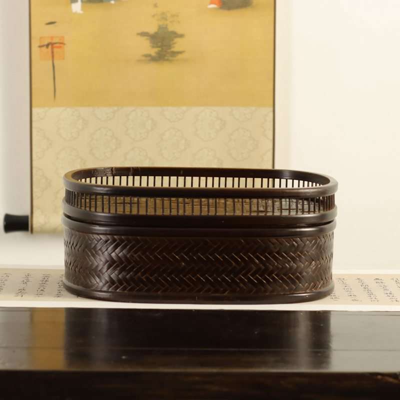 家用防尘日式竹编茶具收纳篮 漆器工艺品 多功能旅游茶具茶盘