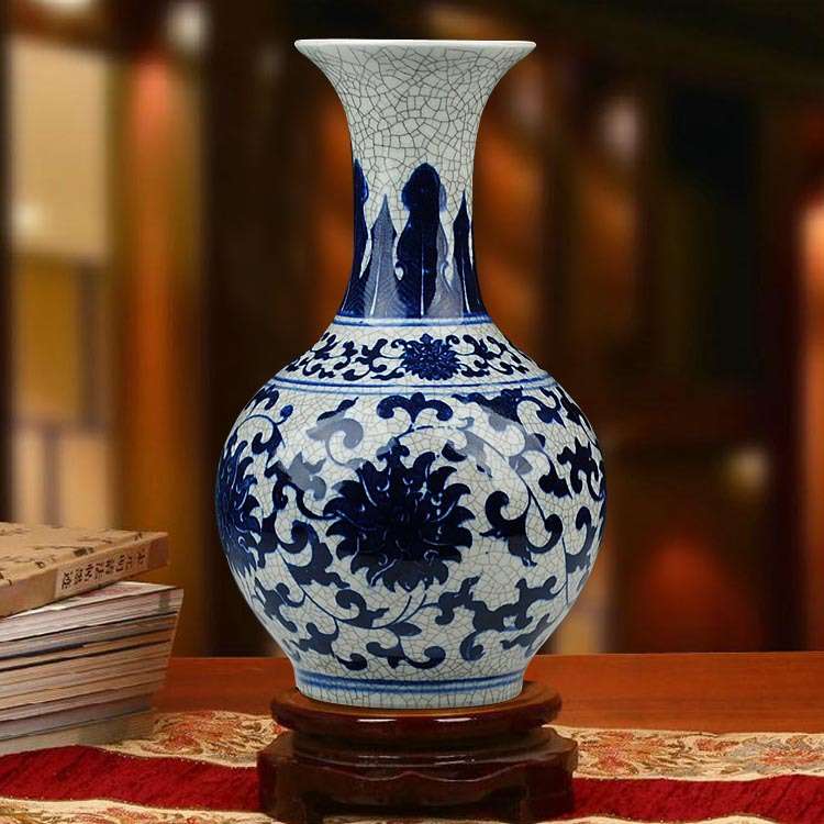 景德镇陶瓷 花瓶 现代中式客厅裂纹釉富贵竹干花插家居装饰品