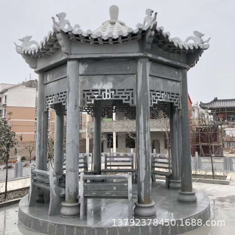 青石单层双层凉亭景区小区石雕仿古户外休闲中式长廊四角六角