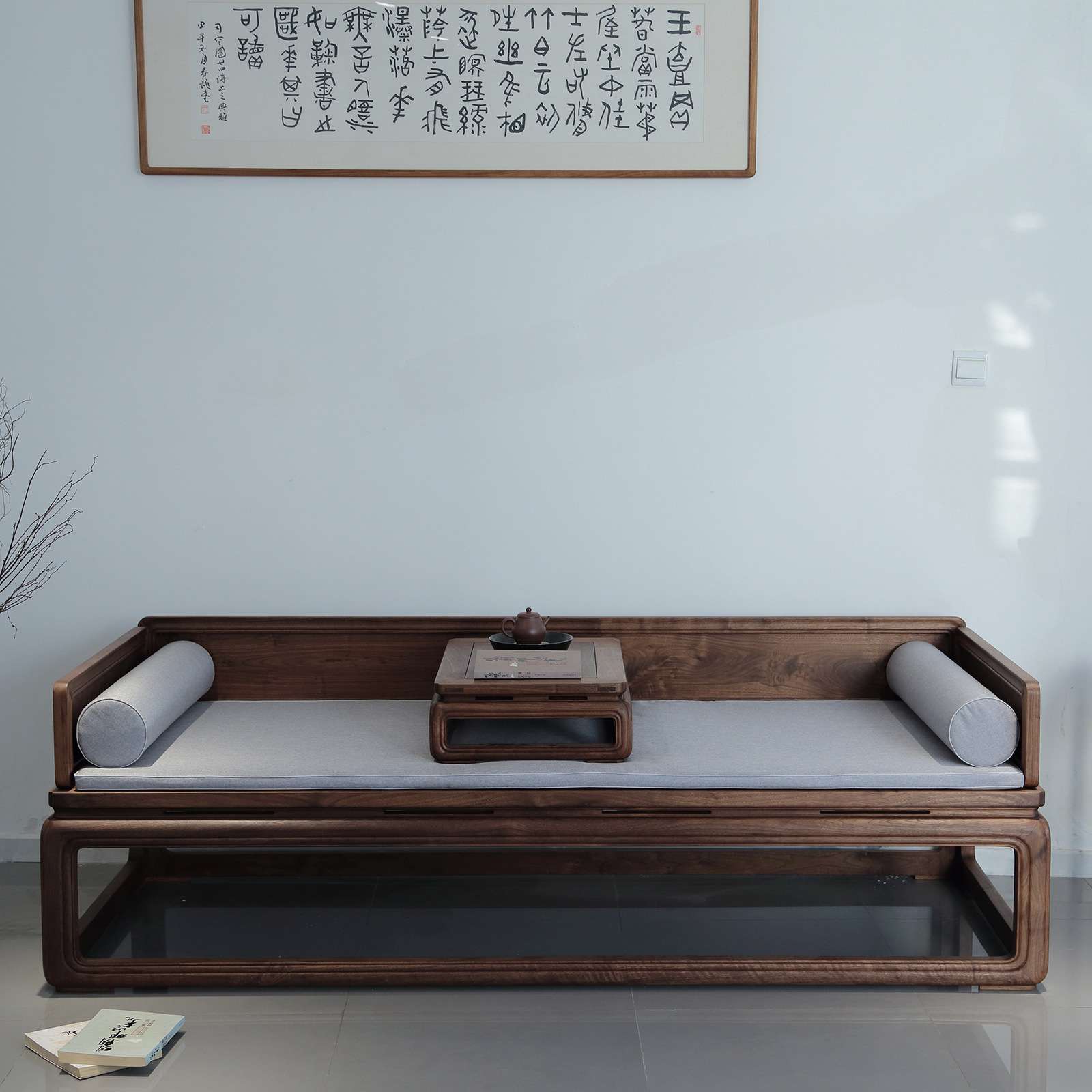 新中式罗汉床 沙发实木客厅老榆木仿古禅意中式床榻 黑胡桃木卧塌