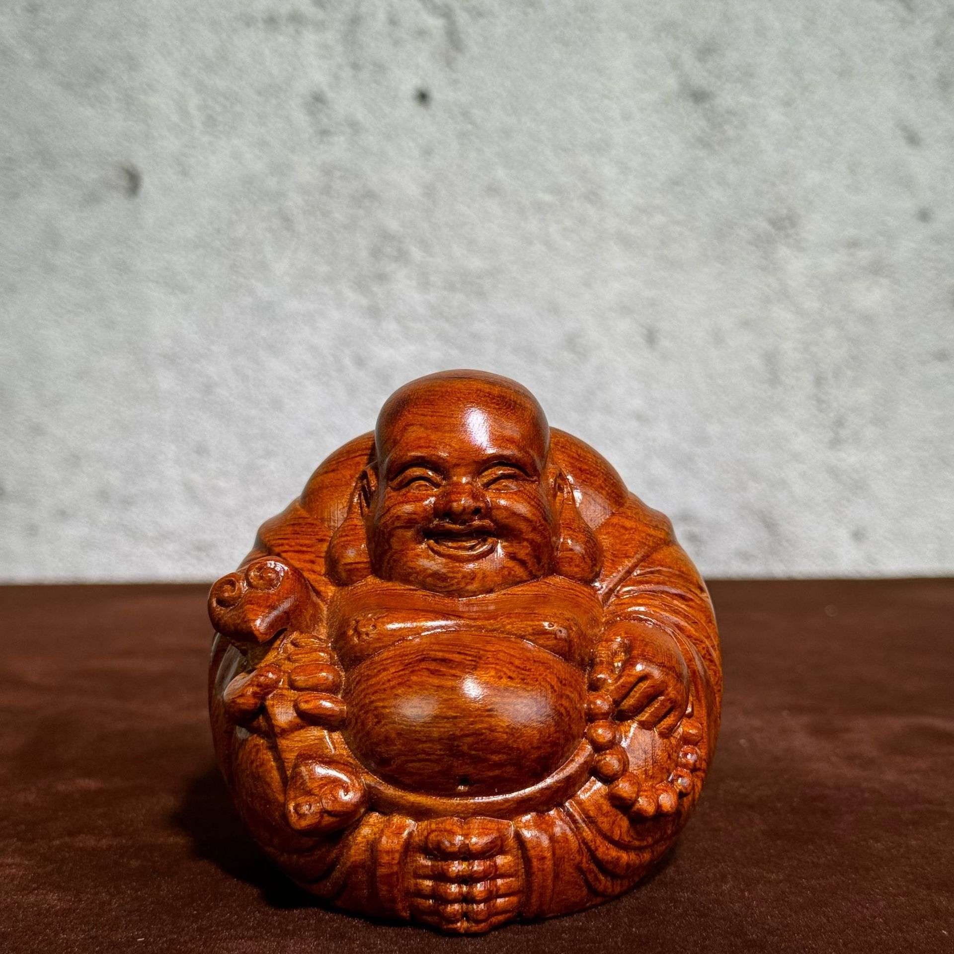 黑檀木雕弥勒 一团合气摆件实木 大肚笑像家居桌面装饰工艺品