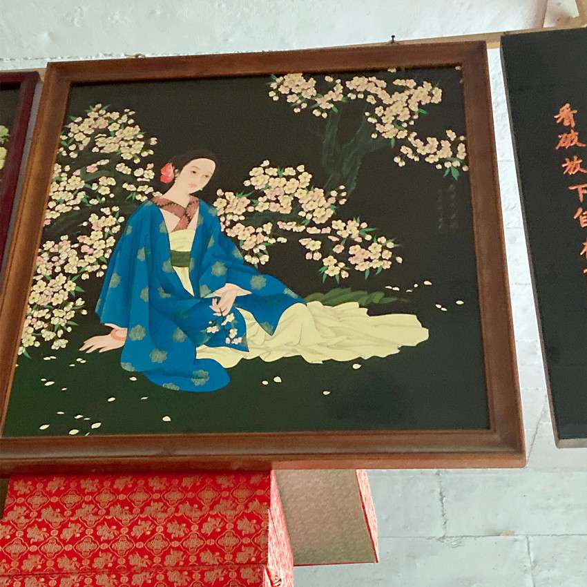 手工彩绘人物漆画挂屏传统漆器贴金彩绘古风漆艺玄关装饰画挂板画