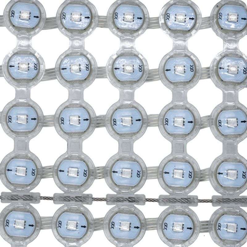 LED新媒体户外防水全彩智能T20单灯P80柔性透明网格屏厂家