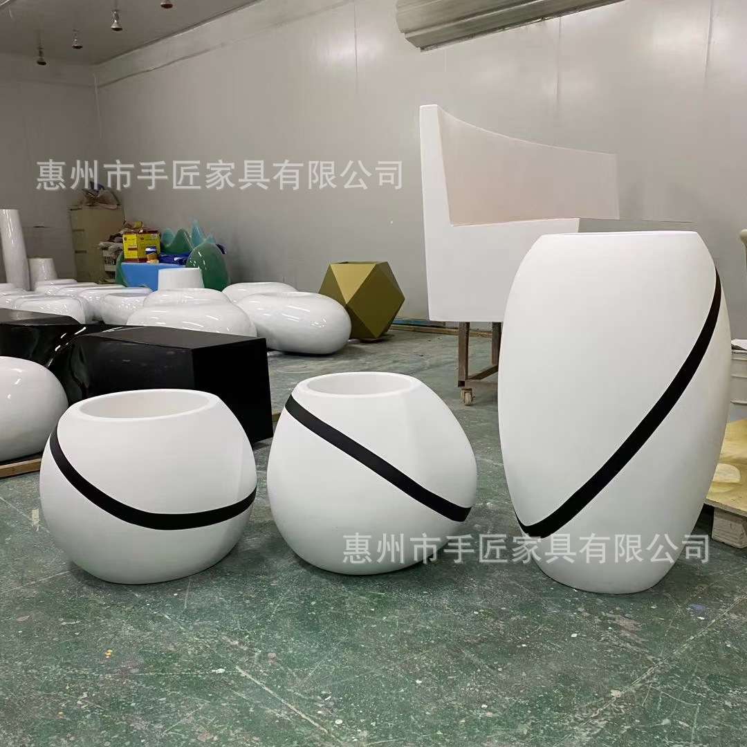 户外玻璃钢蛋壳花盆组合商超酒店学校种植盆落地式室内景观摆件
