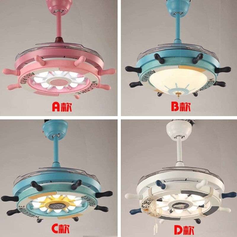 儿童房品质led吸顶灯隐形风扇灯吊扇灯船舵海盗卧室客厅餐厅吊灯