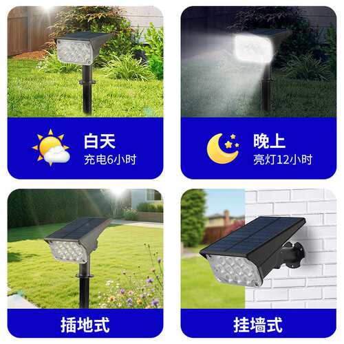 跨境太阳能草坪灯 户外景观LED射灯花园别墅庭院地插灯草地照树灯