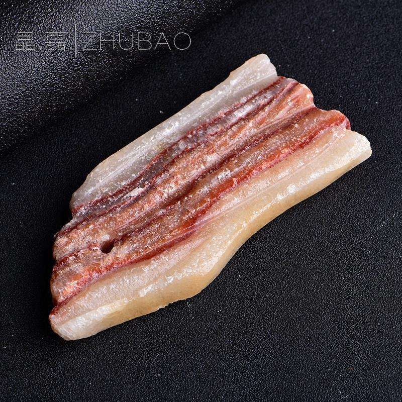 长度10~15cm奇石猪肉石彩霞石观赏石天然石头腊肉五花肉原石摆件