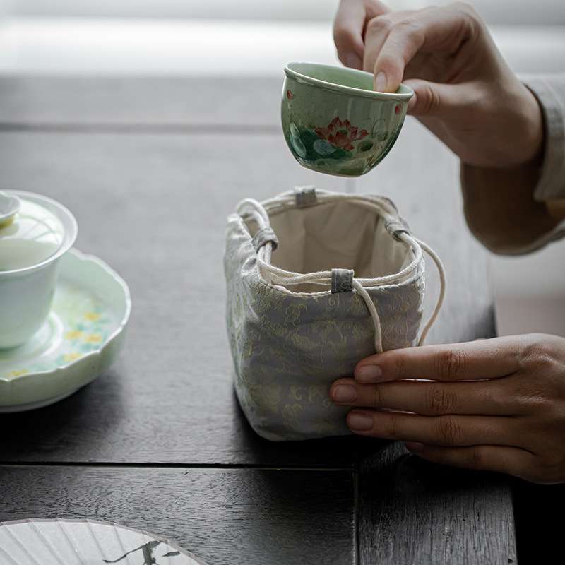束刻 手工布袋子茶杯袋品茗杯袋主人杯收纳袋束口抽绳茶杯袋子