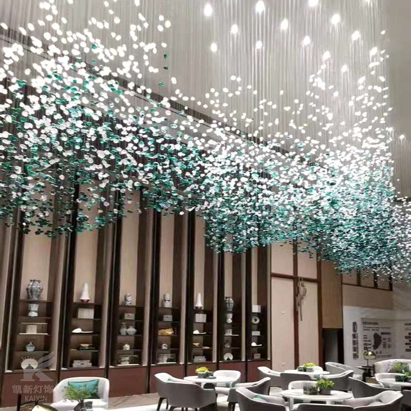跨境酒店大堂吊灯工程水晶灯售楼部沙盘灯大型大厅石头子玻璃吊灯
