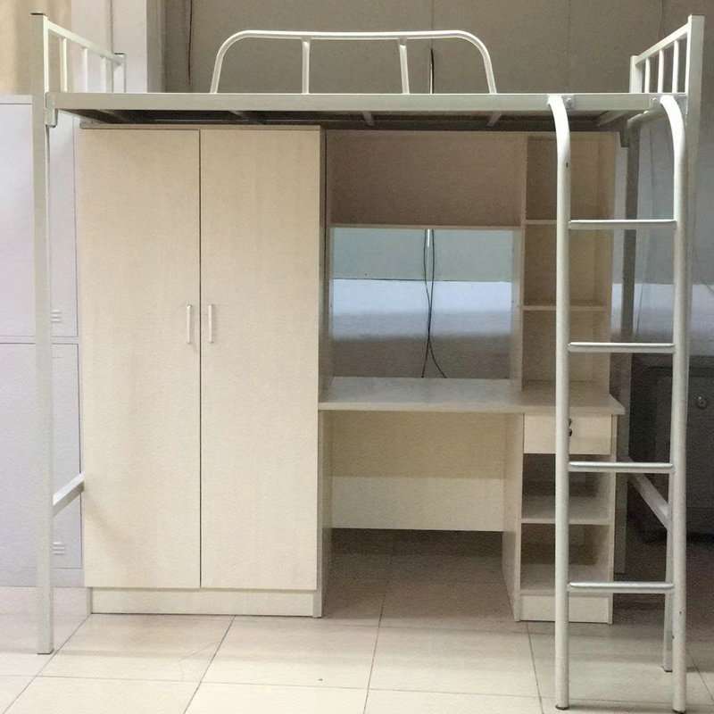 铁艺床双层床上桌下铺员工宿舍床铁床儿童床公寓床高低床加厚钢管