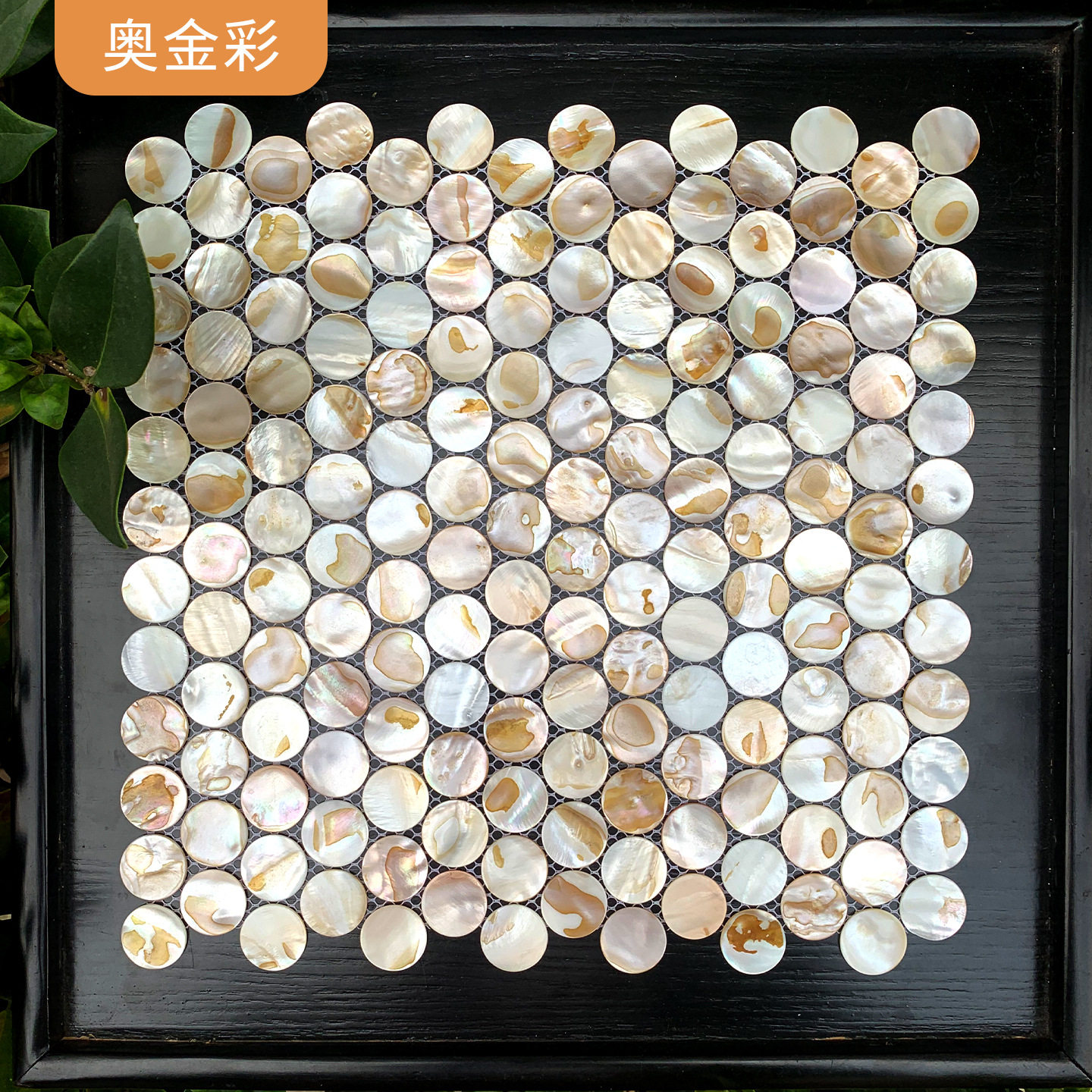 圆形油花色贝壳马赛克瓷砖贴卫生间餐厅阳台客厅电视背景玄关装饰