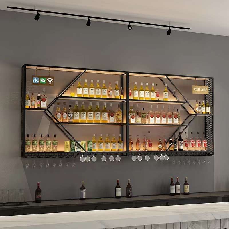 吧台简约挂墙式红酒架餐厅壁挂酒柜酒吧悬挂式铁艺酒架展示架