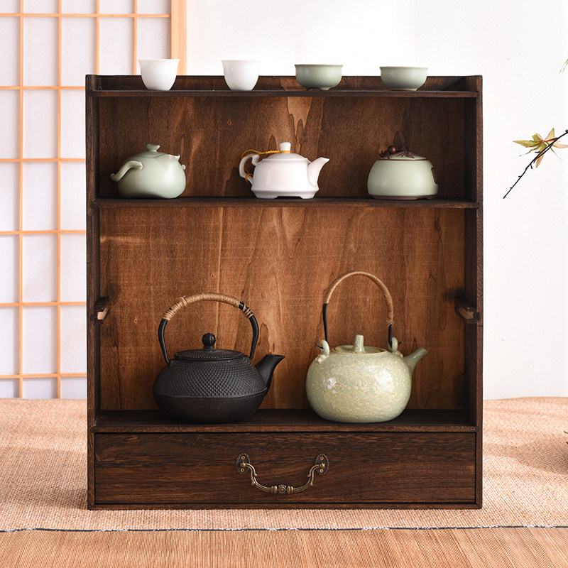 烧桐款壁挂式博古架中式墙上多宝阁茶叶茶杯收纳架茶具展示架摆架