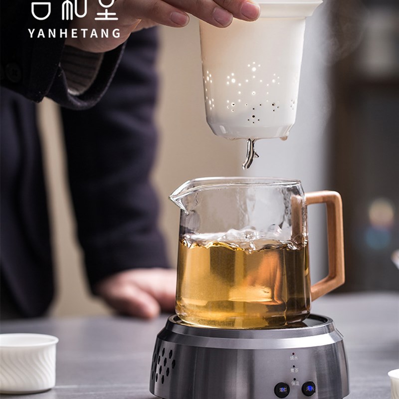 言和堂 黑晶炉煮茶壶家用简约蒸煮两用玻璃泡茶壶煮茶器茶具套组