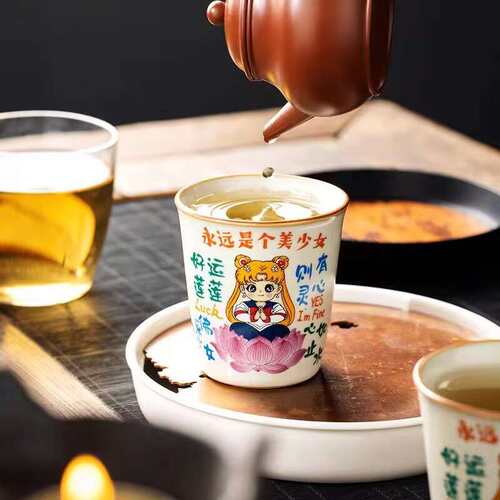 汝窑美少女茶杯主人杯个人单杯开片可养陶瓷大容量可乐杯茶碗