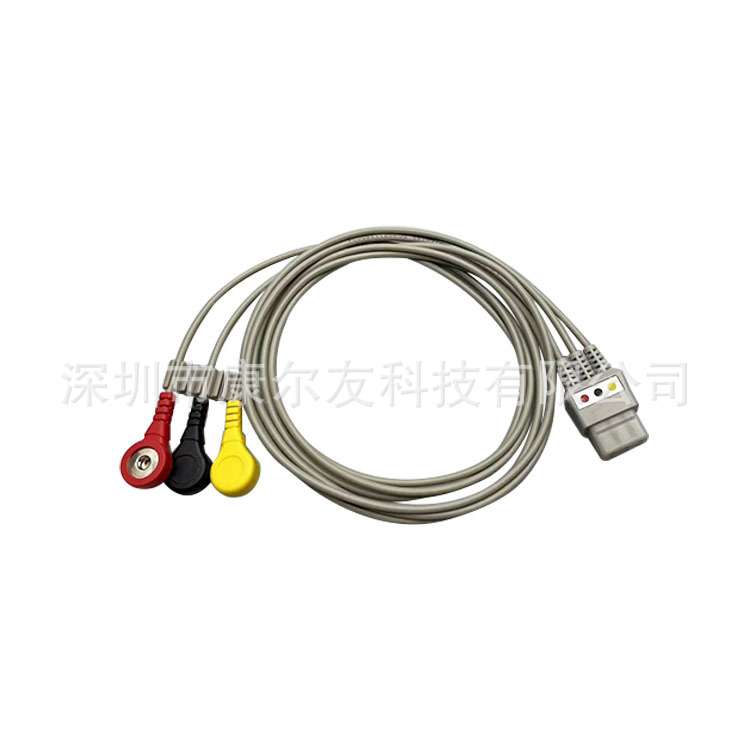 康尔友O E M厂家直销适用福斯特方形6针动态三导扣式心电导联线