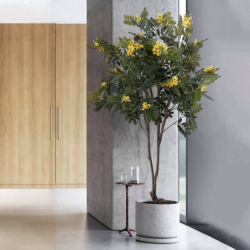 仿真植物装饰黄槐花树绿植大型假树客厅办公室软装落地北欧盆栽