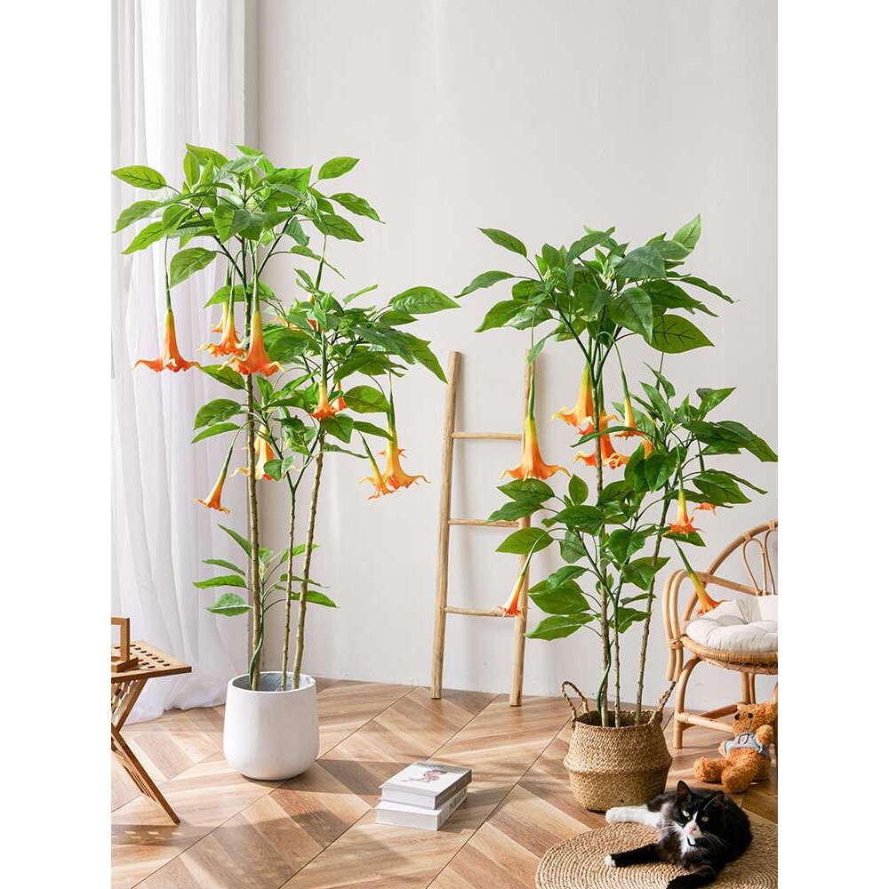 北欧大型绿植盆栽仿生植物曼陀罗室内客厅装饰假花落地摆件树