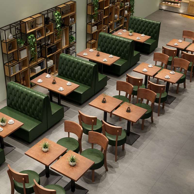 奶茶店桌椅组合复古咖啡厅甜品店酒吧卡座沙发茶楼实木座椅餐桌