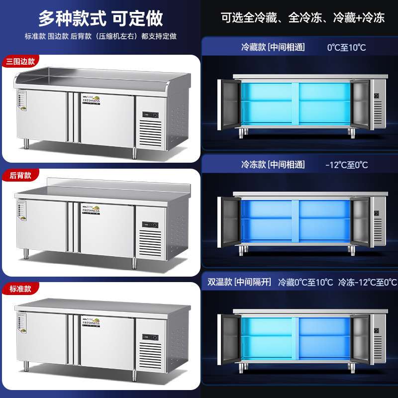 冰柜商用工作台冷柜带靠背冷藏冷冻柜双温保鲜平冷操作台厨房冰箱图片