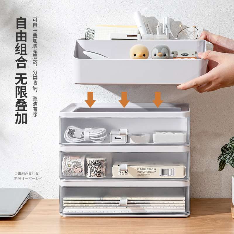 透明收纳盒抽屉式桌面文具儿童书桌学生宿舍桌上多层收纳置物盒子