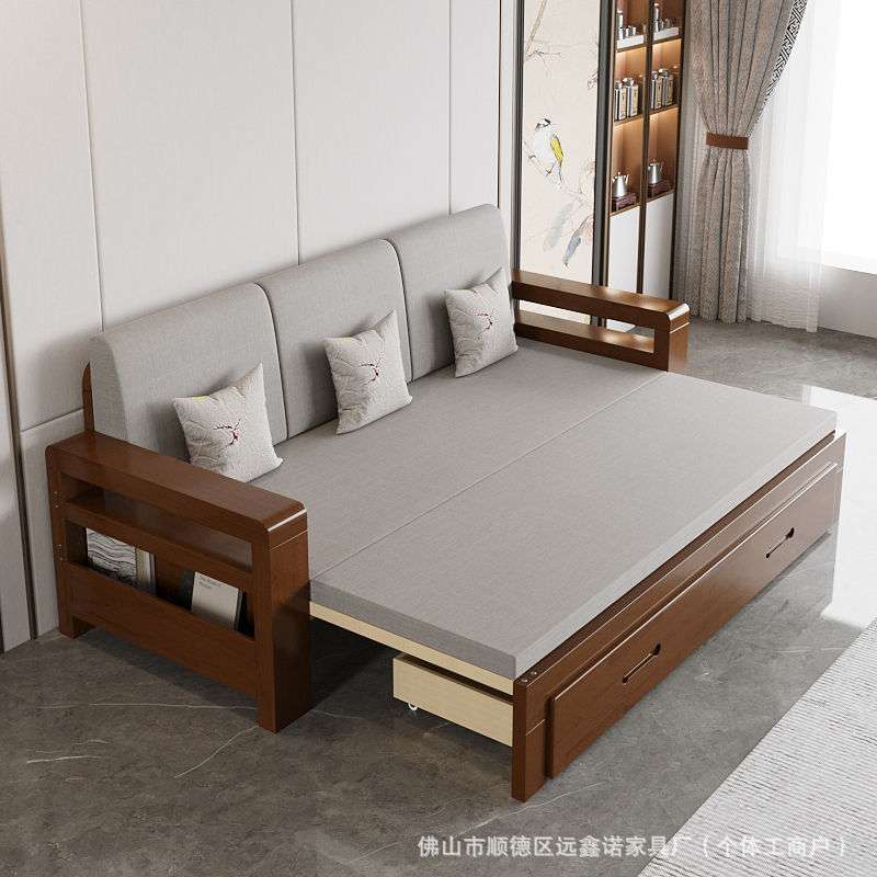 简约实木沙发床小户型可伸缩1.5米1.2推拉坐卧两用储物1.8实松木