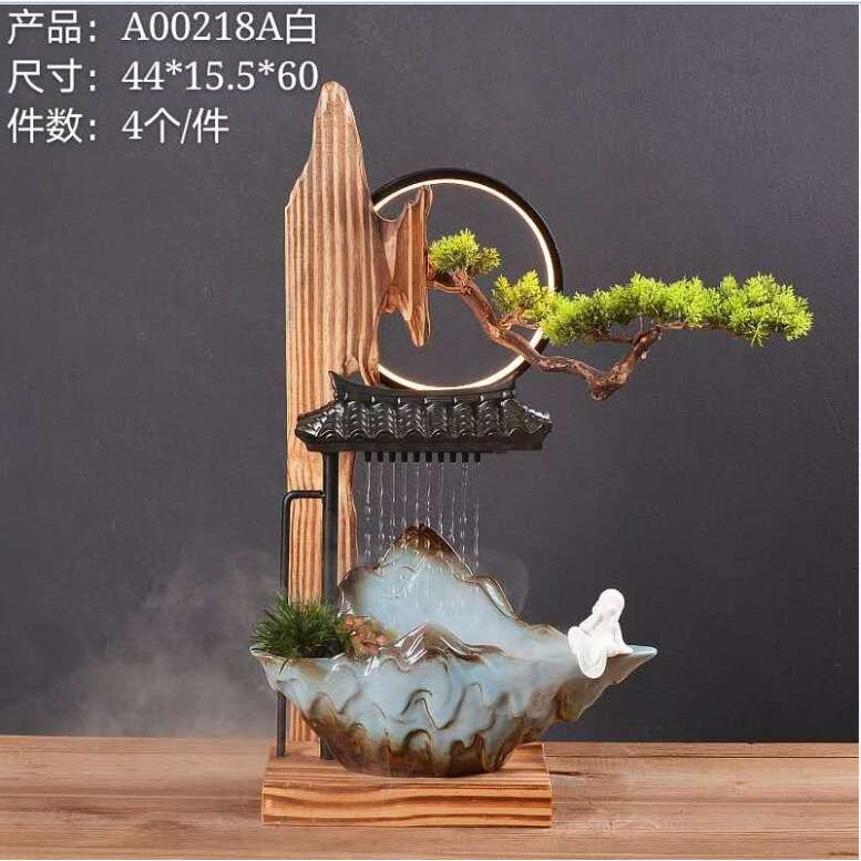 新中式创意风水招财流水摆件假山喷泉雨帘家居客厅卧室书房装饰品