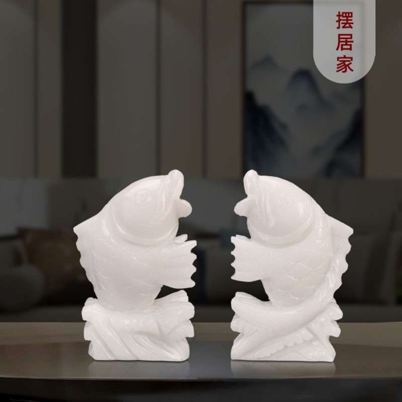 厂家 天然白玉鱼年年有余石头玉鱼摆件鱼缸装饰品玉器工艺品