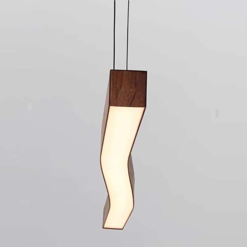 北欧后现代创意LED餐厅灯客厅设计师样板房长条木纹跨境中山吊灯