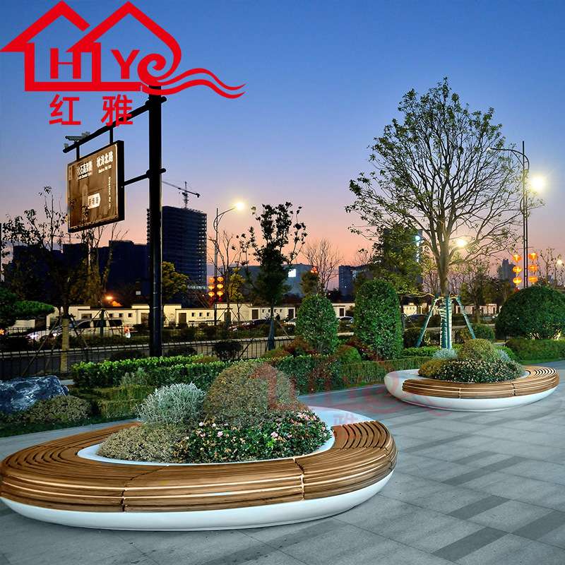 户外玻璃钢围树坐凳商场公园景观花池弧形造景花坛防腐木树池座椅