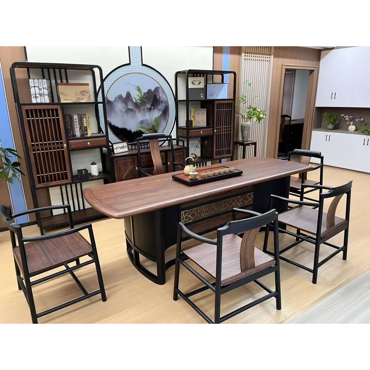 新中式实木椅子黑乌金木餐椅牛角椅靠背椅简约家用圈椅客主人仿古