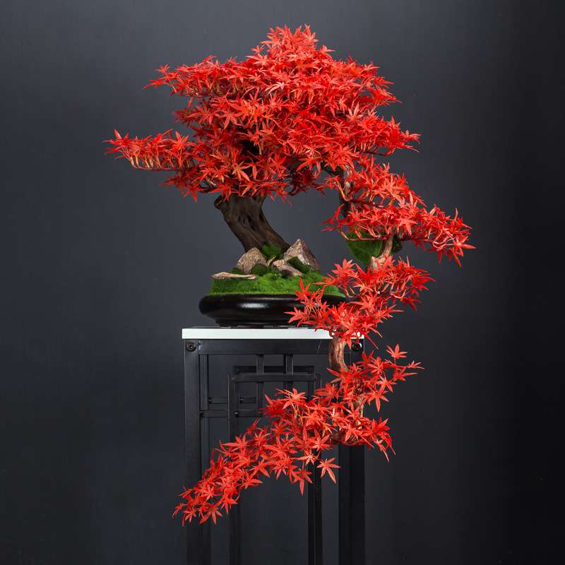 仿真迎客松盆景花架摆件新中式客厅装饰假花绿植物盆栽样板间软装