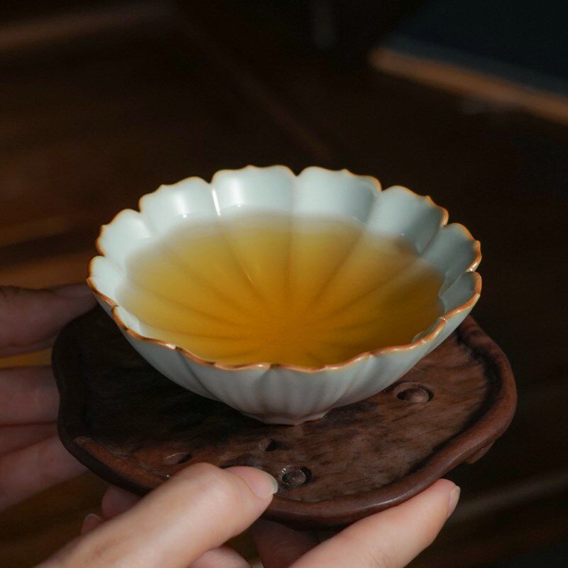 汝窑斗笠杯主人杯对杯景德镇仿古茶杯陶瓷礼盒装汝瓷品茗杯翠羽杯