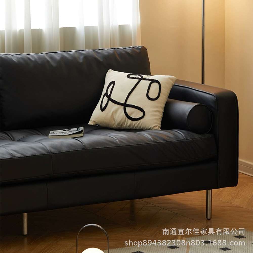 北欧复古沙发简约客厅小户型日式组合科技皮双人位黑色懒人沙发