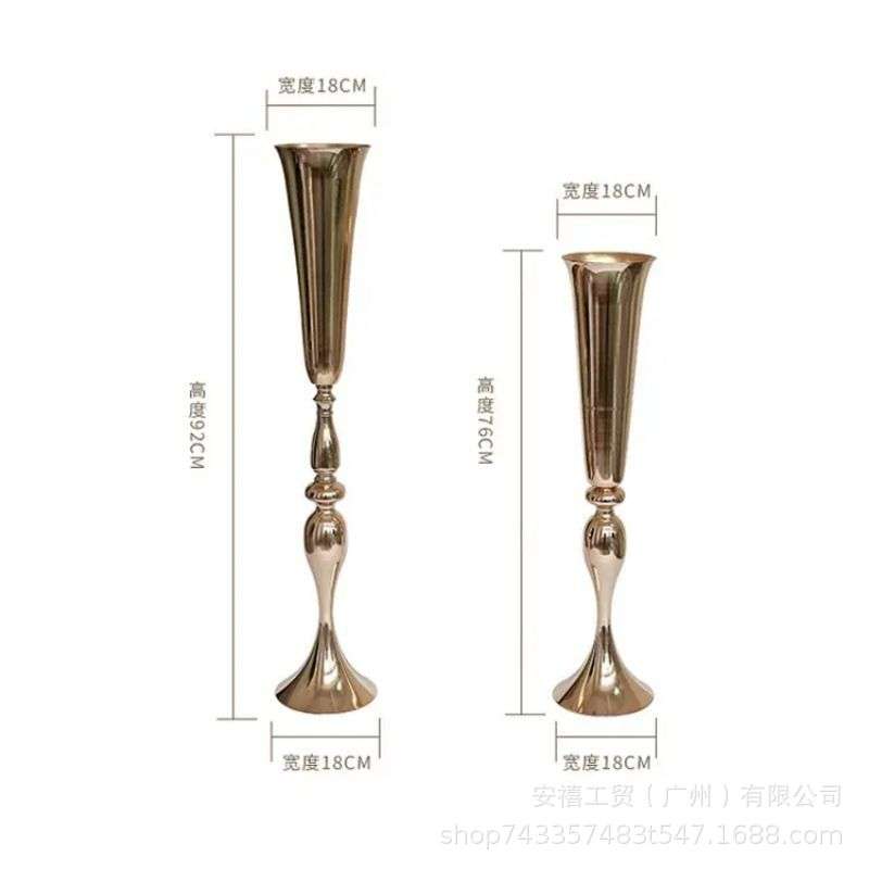 新款婚礼铁艺金色花器喇叭花瓶装饰美人鱼欧式摆件婚庆镂空