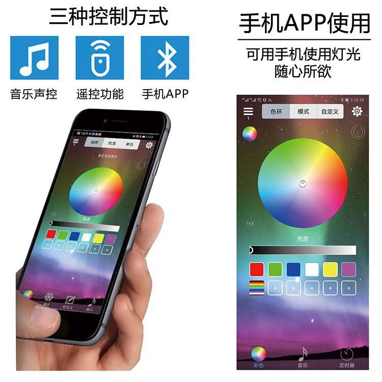 7429-V4星空顶汽车改装流星光源薄款分体一体机APP七彩星空氛围灯