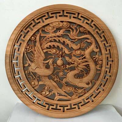 东阳木雕摆件26.8cm/38cm/48cm呈祥香樟木复古雕刻带底座见描述