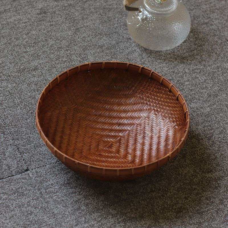 竹编大漆收纳盒果盘果篮储物篮茶道配件茶盒收纳筐提篮复古竹盒
